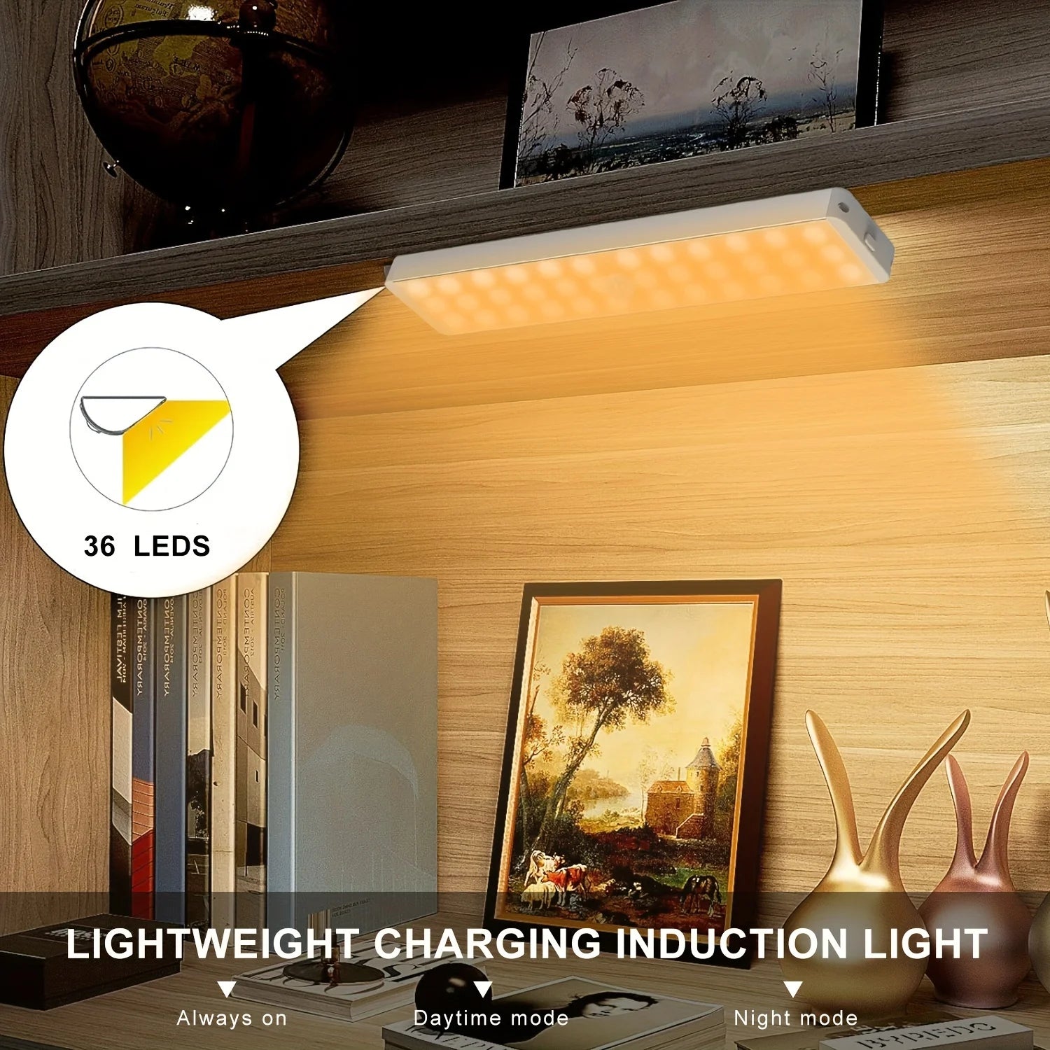 3-PACK Dimmable LED Closet Light Strip with Remote Control, USB Rechargeable, Energy Saving Magnetic Wall Light, Metal Body