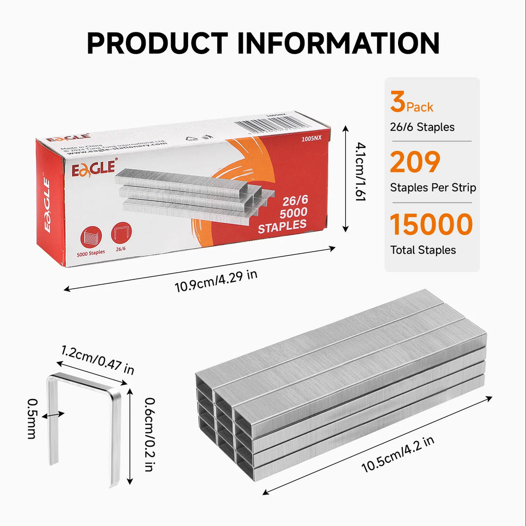 15000 Staples/Set No.26/6 Staples, High-strength Easy-to-Penetrate Staples, School Office Supplies Refill