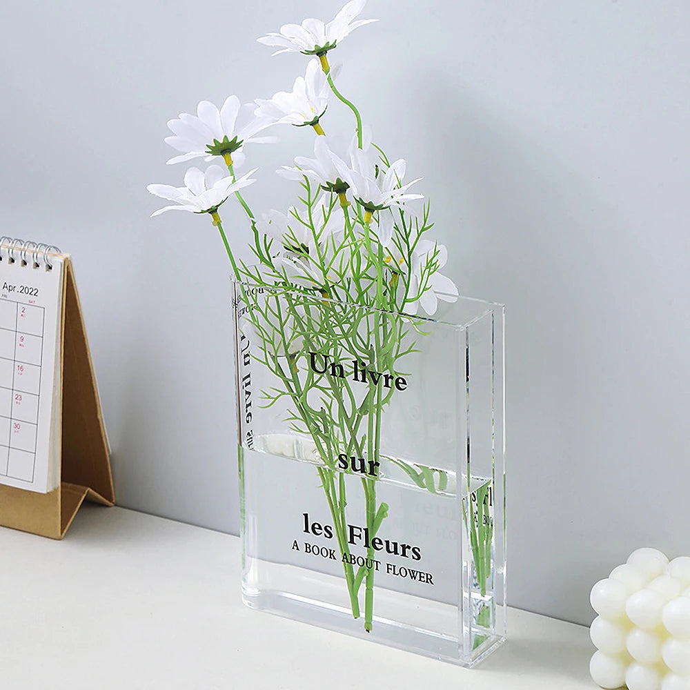Acrylic Book Shaped Flower Arrangement Box,Book Vase,Nordic Style Acrylic Vase,Hydroponic Flowers,Desktop Decoration Ornament