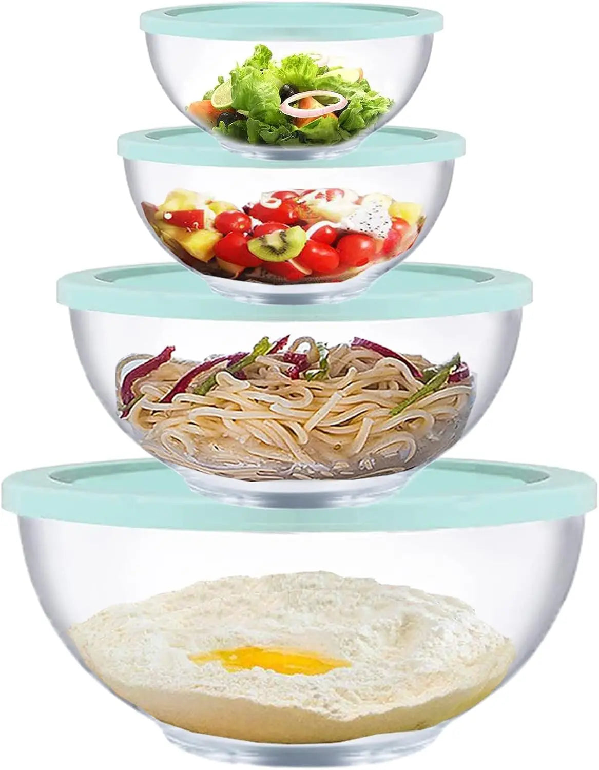 8-Piece Glass Mixing Bowl Set with Lids (0.6QT-4QT), Microwave-Safe for Kitchen Baking, Prepping, Serving & Storage
