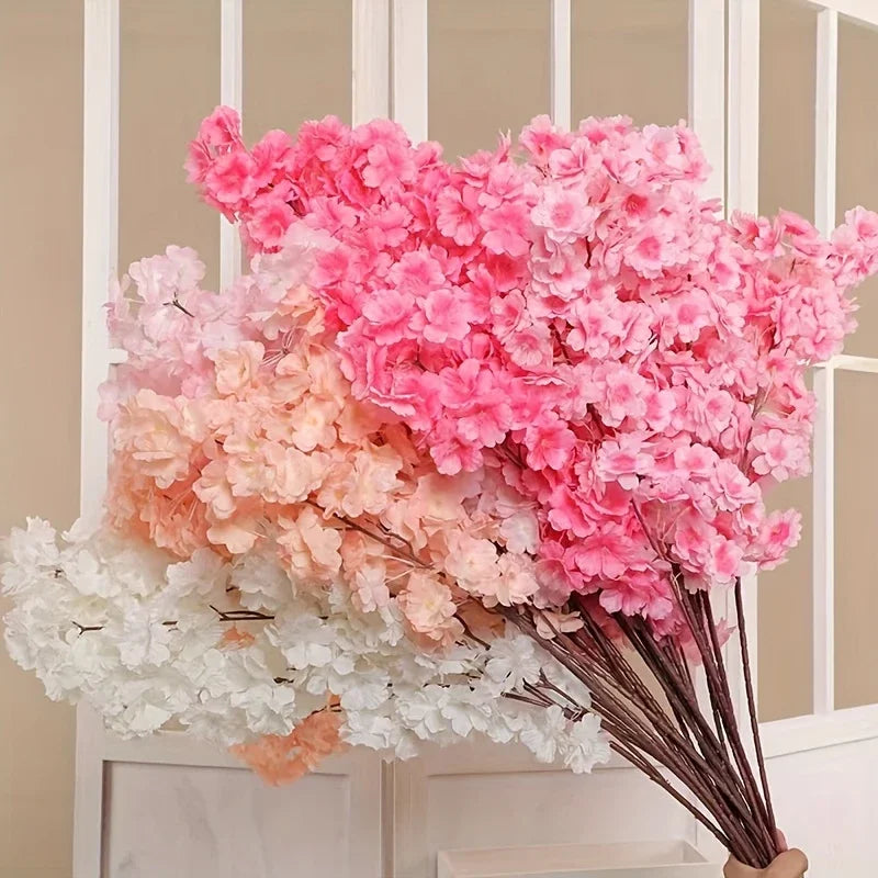Artificial Cherry Blossom Pink White Cherry Tree Silk Flower Spring Cherry DIY Bonsai Arch Wedding Props Home Decoration
