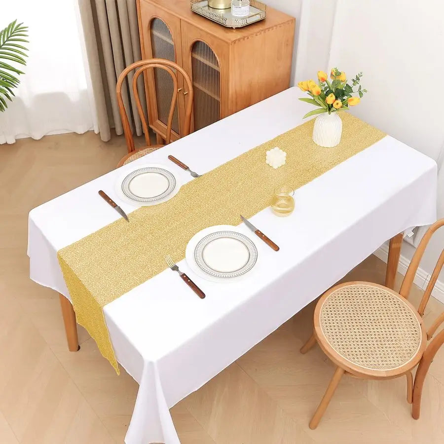 10 Packs 12 x 72 inches Sequin Table Runner, Glitter Gold Table Runner for Birthday Party Supplies Wedding Holiday Celebration E