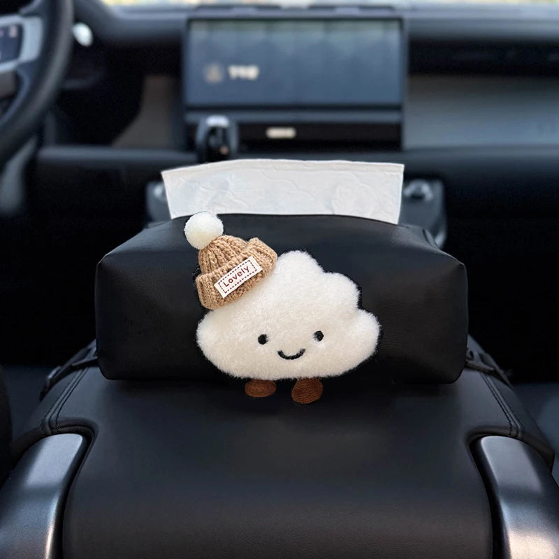 New Quality Leather Car Tissue Box For Armrest Paper Holder Cute Cartoon Hat Cloud Auto Hanging Back Seat Headrest Storage Bag