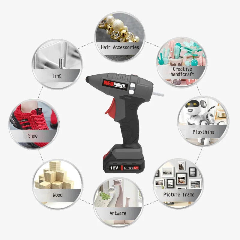 12V cordless hot glue gun kit and hot glue sticks