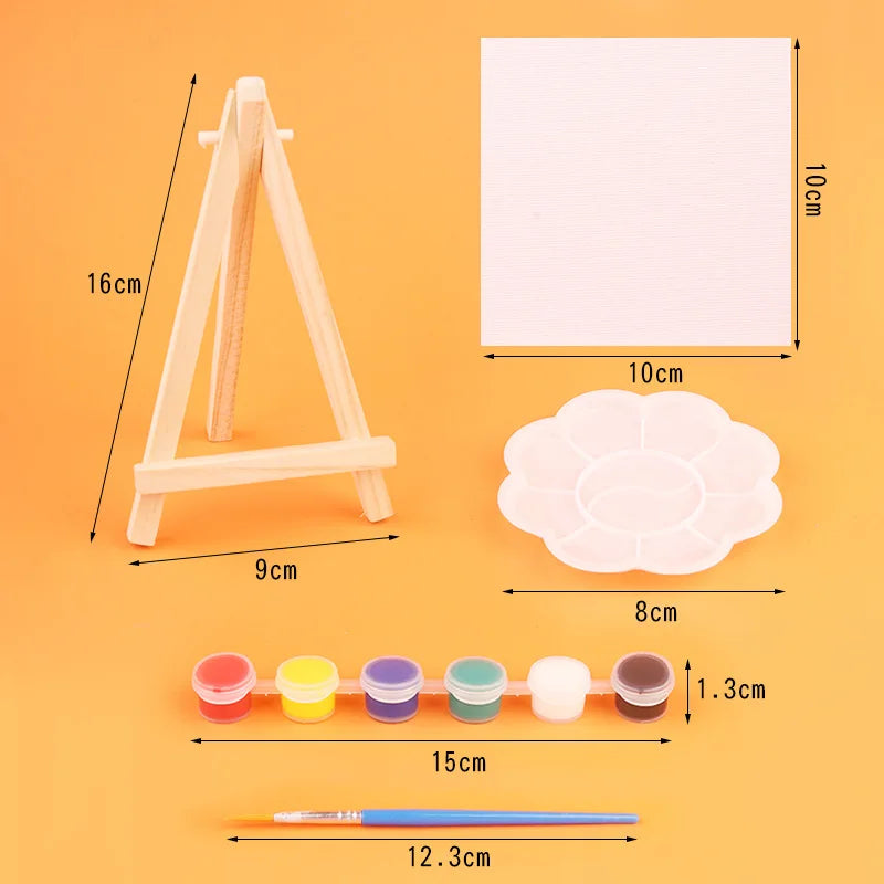 DIY Digital Oil Painting Set 10x10cm Mini Square Art Canvas Easel Acrylic Hand-Painted Art Board