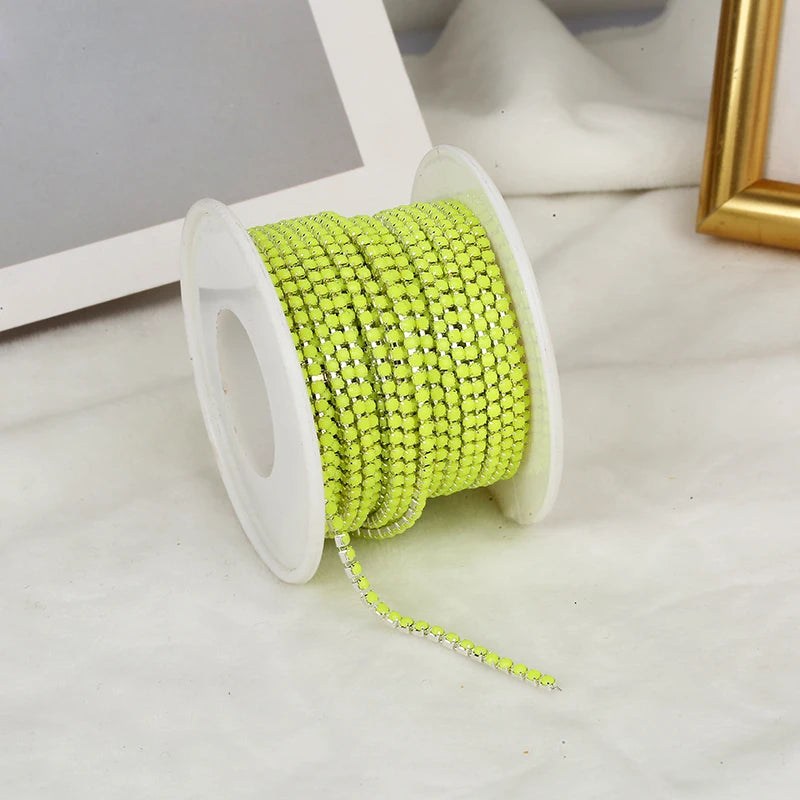 PEESOM NewSS6 2mm Sliver Bottom Rhinestone Cup Chain Sew On Colorful Acrylic Rhinestone Trim Chain Strass Banding for DIY Chain