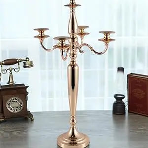 4Pcs 5 Arm Candelabra Candle Holder for Table Centerpieces Gold Metal Candlestick Holder for Wedding Decorative(28 Inch Tall)