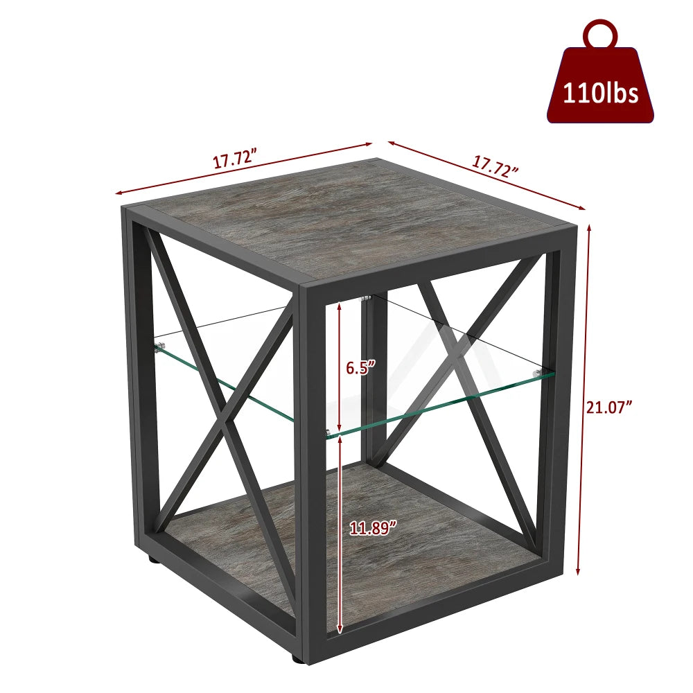 Modern coffee table for Bedroom & Living Room, Tempered Glass&Rustic Wood Grain MDF, Industrial Style coffee table