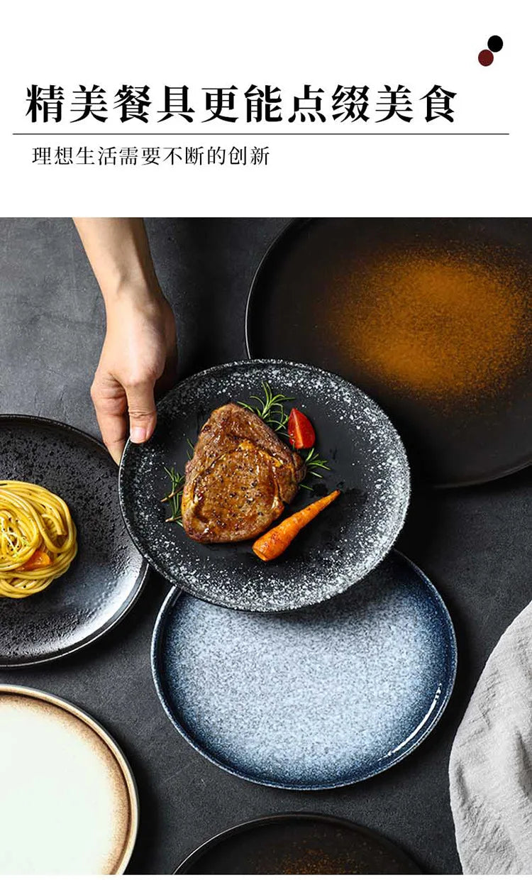 Japanese Style Ceramic Pasta Dish, Steak Plate, Western Cuisine Plate, Household Plate Ins, Tableware for Hotel and Commercial
