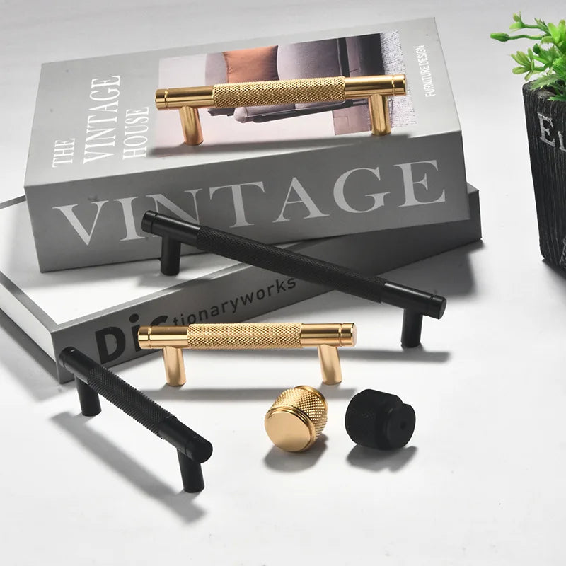 Gold Black knurled KitchenCabinet Storage Handles Home Accessories Drawer Knobs Wardrobe Cupboard Door Pulls Furniture Handles