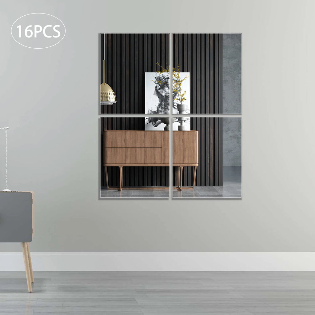 16 PCS Home Gym Mirror Tiles, 14'' x 12'', Large Frameless Wall Mirror for Bedroom,Door,Bathroom
