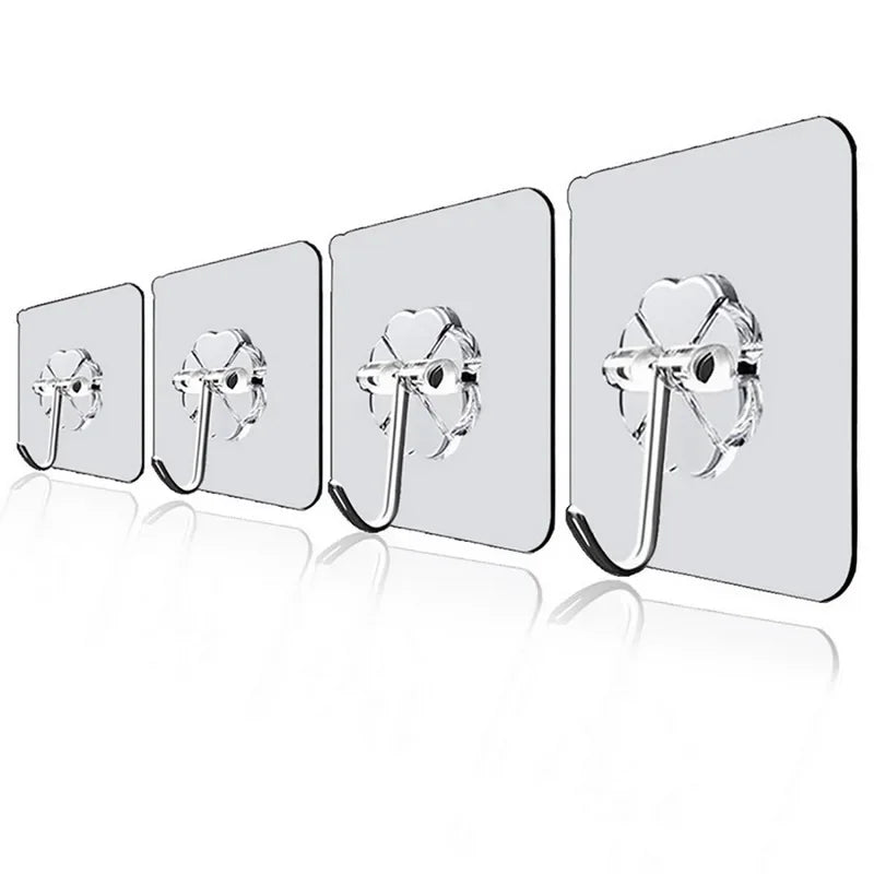 50PCS/100pcs  No Drill Wall Hooks – Heavy Duty 15lb Transparent Adhesive Hooks, Waterproof for Dorm Bathroom & Kitchen