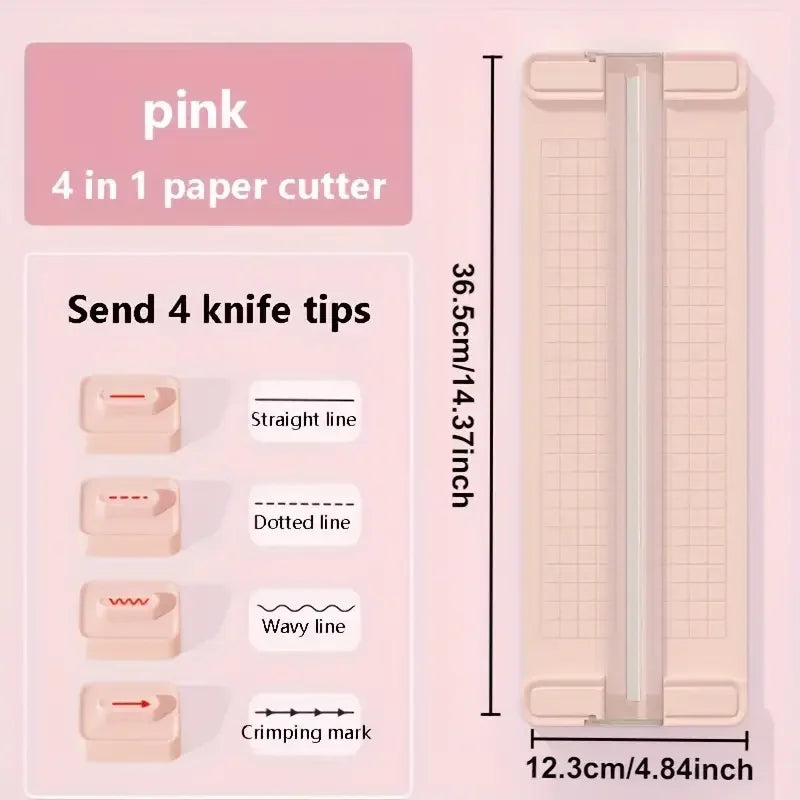 1pc Manual 4-in-1 Bidirectional Paper Cutter with 4 Blades -  Portable Office School Home Use, Precision Cutting Tool