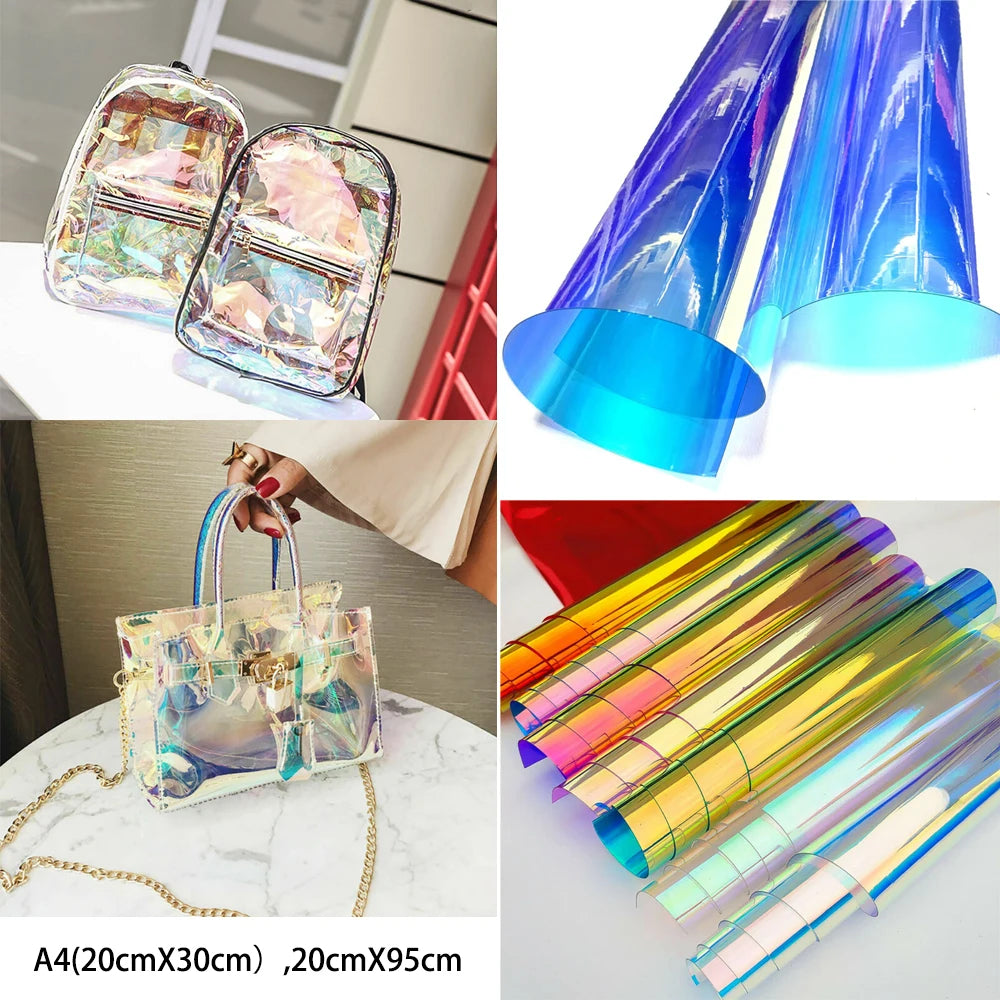 Clear Transparent PVC Holographic DIY Crafts Multicolor Fabric Vinyl Film PVC Fabric Sewing Accessories Handcrafted