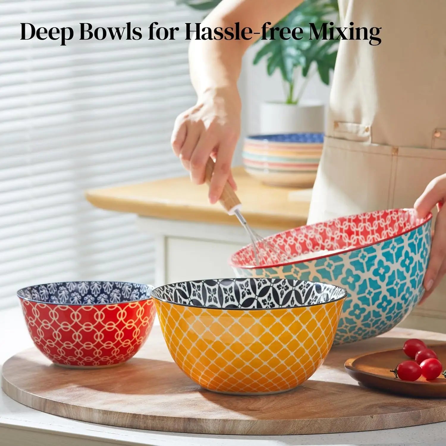 Colorful Ceramic Mixing Bowls Set of 3, Microwave & Dishwasher Safe for Cooking Baking Serving, Housewarming Gift