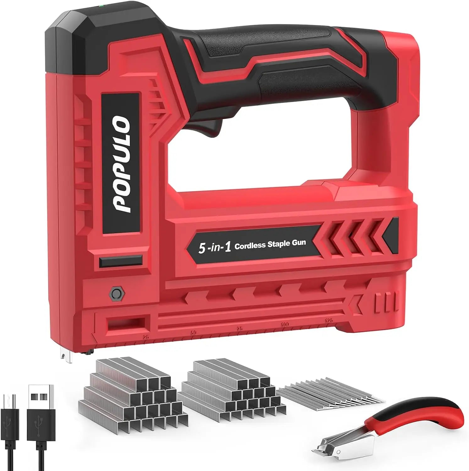 5-in-1 Cordless Electric Staple Gun Kit with 4V Battery, 2000 Staples & Nails for Home DIY Wood Upholstery