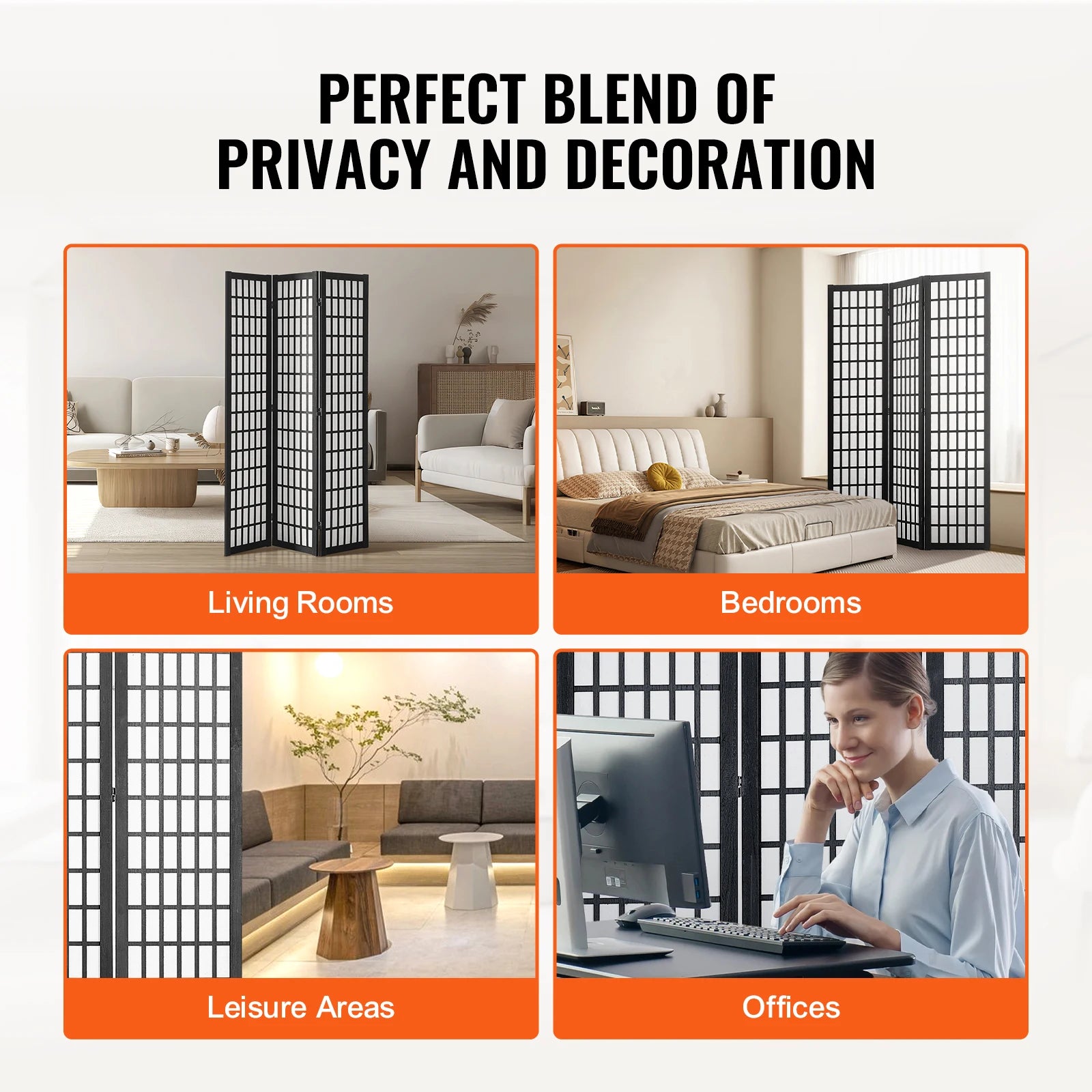 SucceBuy 3/4/6 Panel Wood Folding Privacy Screen Portable Decoration Screens for Room Separation Home Office Restaurant&Bedroom