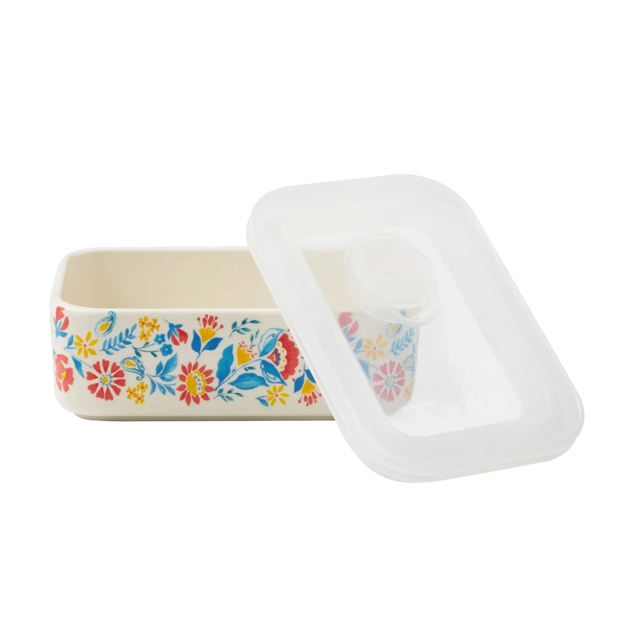 Sweet Rose Ceramic Nesting Bowls 6-Piece Set with Lids, Vintage Stoneware for Kitchen Prep & Storage