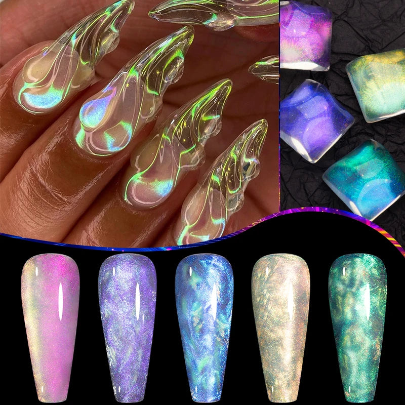 PUENTE 7Pcs/set Aurora Glitter Non-Stick Hand Extension Nail Gel Kit 3D Sculpture Carving Soak-Off UV Nail Art Hard Gel Varnish