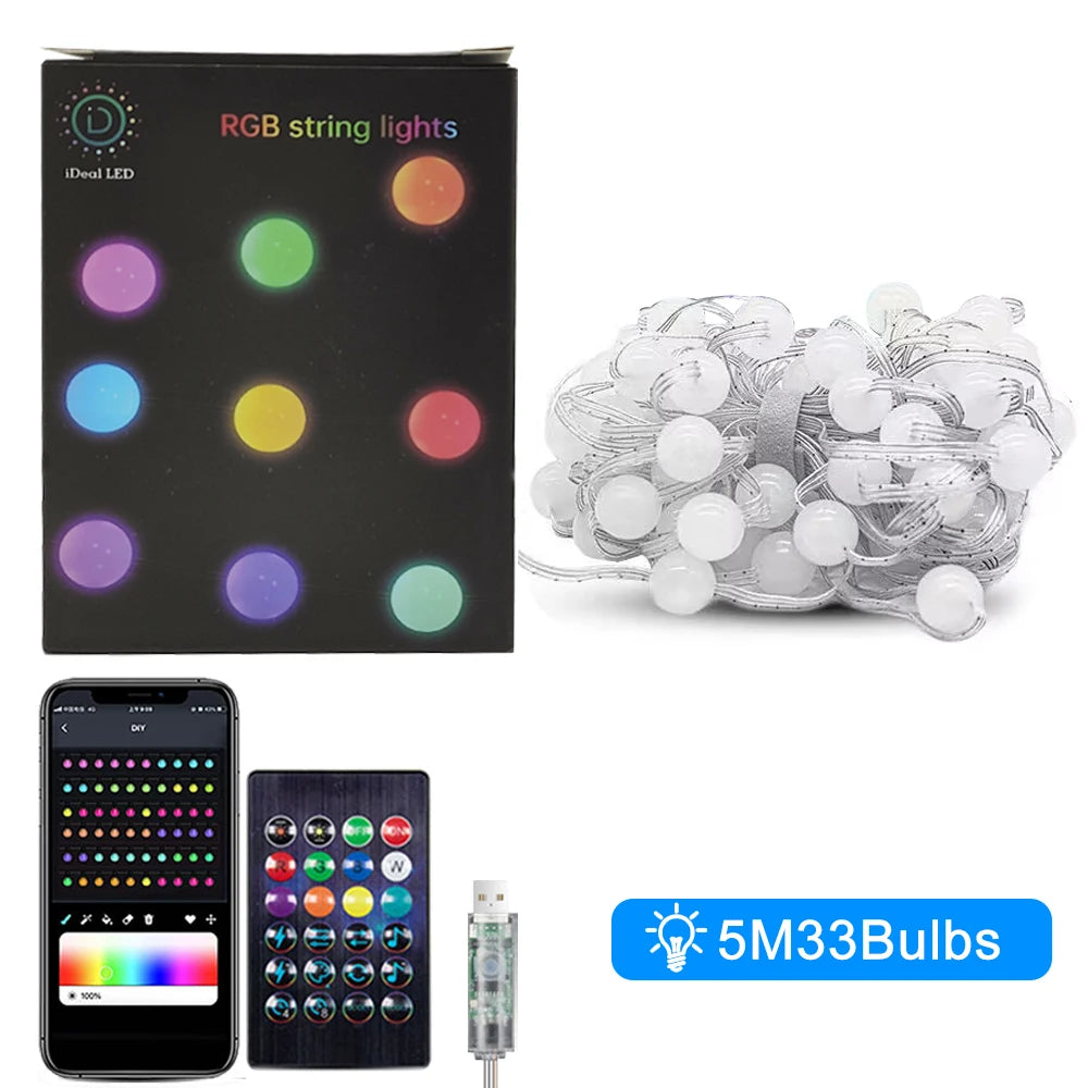 RGB Color Changing Globe String Lights 33ft Smart APP Control Fairy String Hanging Lights For Indoor Outdoor Party Christmas