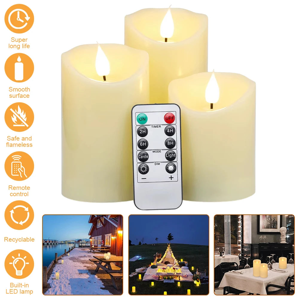 Flickering Flameless Candles 3X Battery Operated Flickering Led Candles Flameless Wax Pillar Candles Light Waterproof Pillar Led