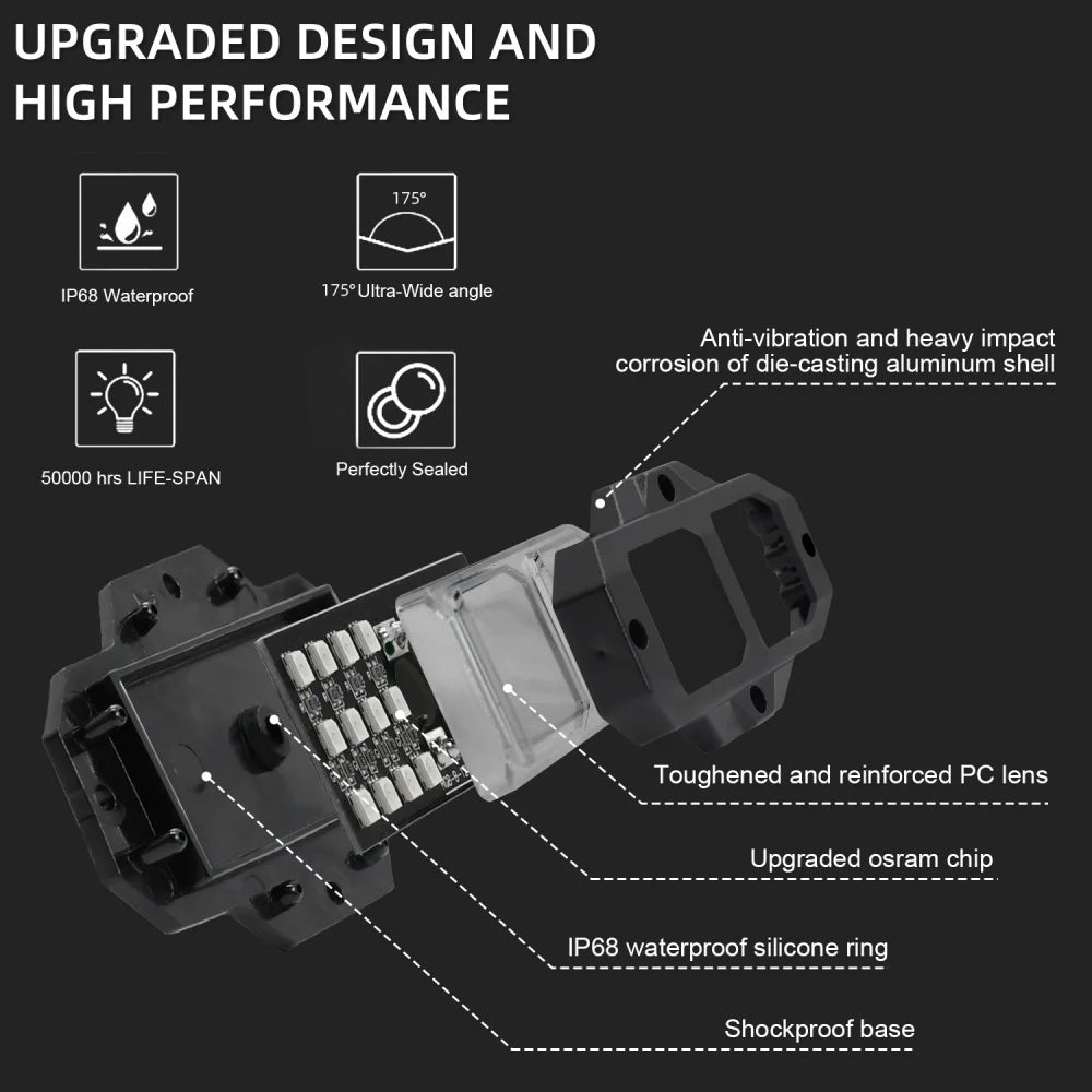 4Pcs White LED Rock Lights 6000K Car Underbody Lighting 12V Hardwired Driveway Lighting for Trucks, ATVs, UTVs, SUVs, Pickups