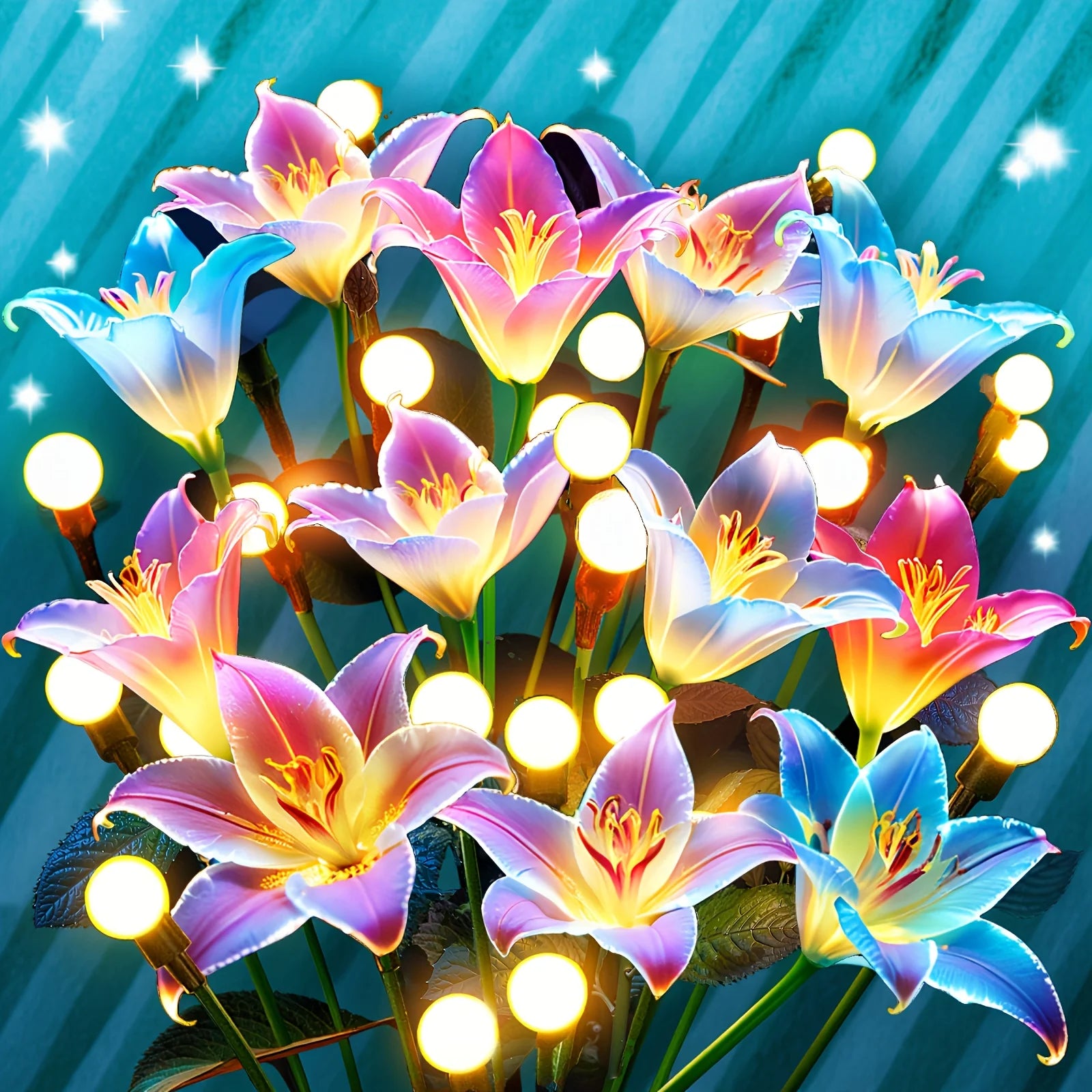 2/4 Pack Solar Lights: Realistic Lilies & Fireflies, 7 Colors for Patio/Garden/Events/Holidays, Outdoor Decor Gift