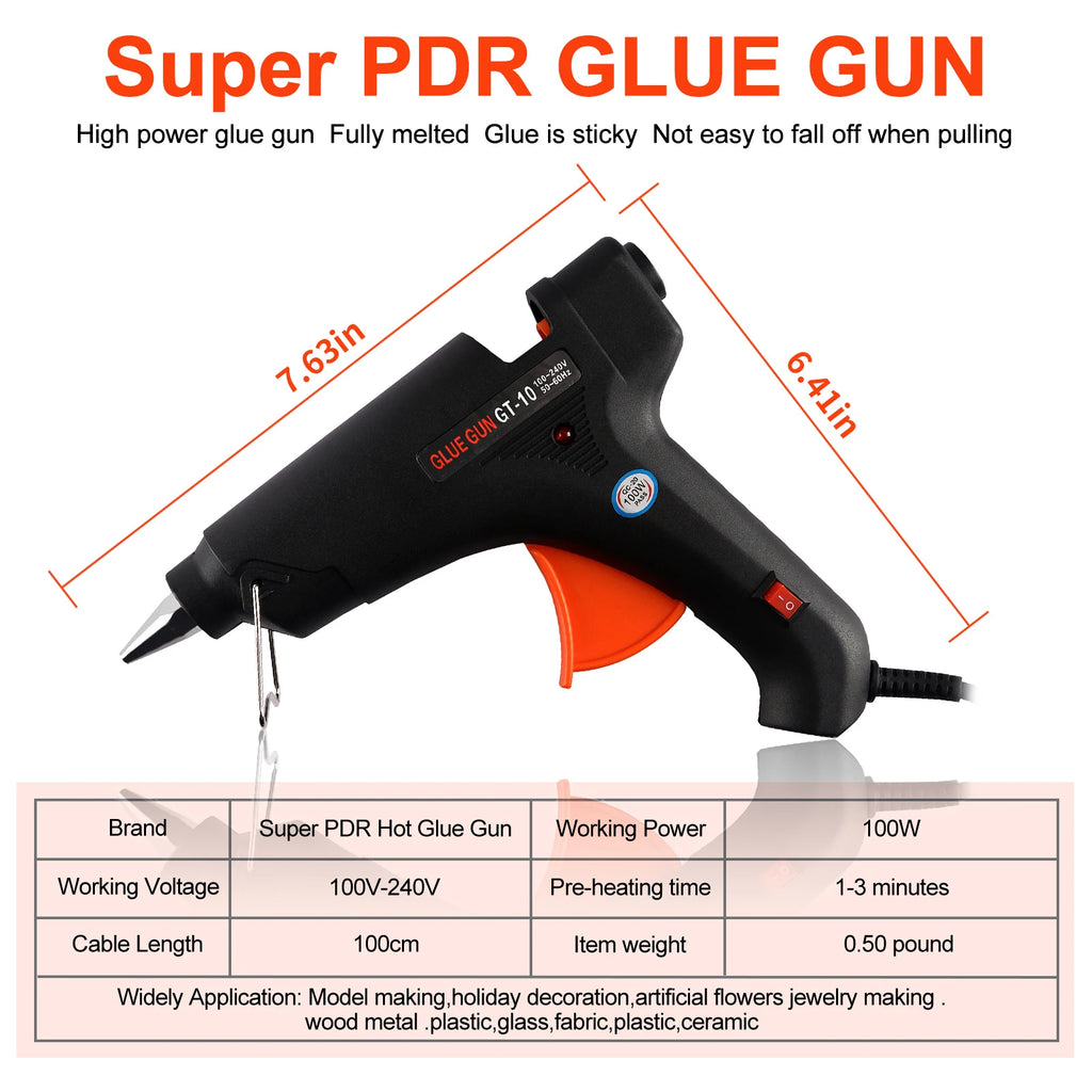 Super PDR 100W Hot Melt Glue Gun Electric Repair Tool Temperature Thermo Kit Household Industrial DIY Craft with 11mm Glue Stick