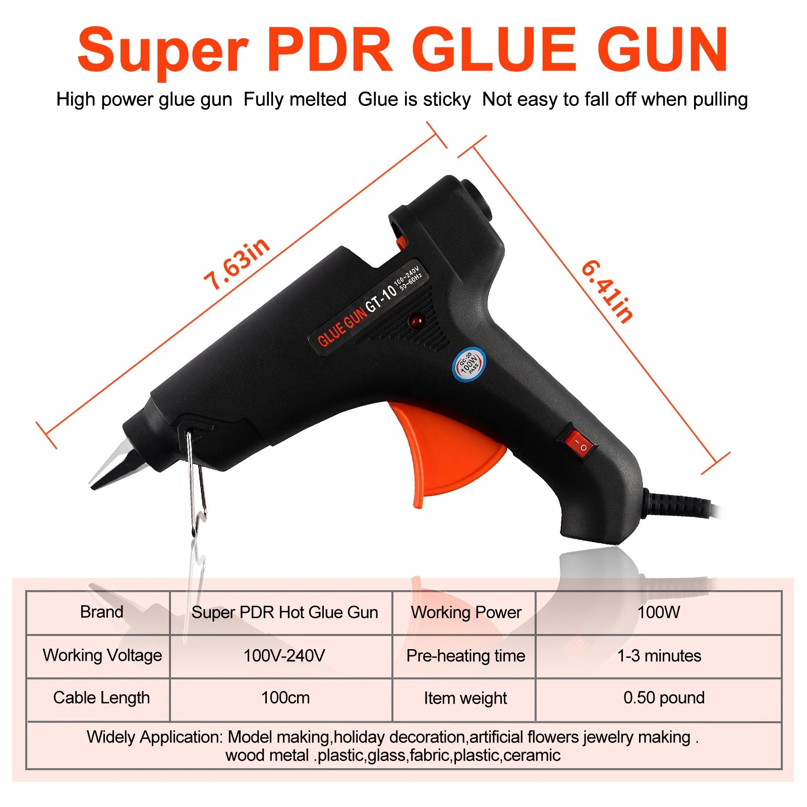 Super PDR 100W Hot Melt Glue Gun Electric Repair Tool Temperature Thermo Kit Household Industrial DIY Craft with 11mm Glue Stick