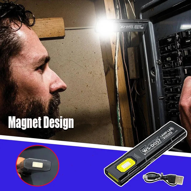 Magnetic Ultra-Thin COB Work Light,Rechargeable LED Flashlight With Clip,Hands-Free Light For Auto Repair,Outdoor,Camping,Hiking