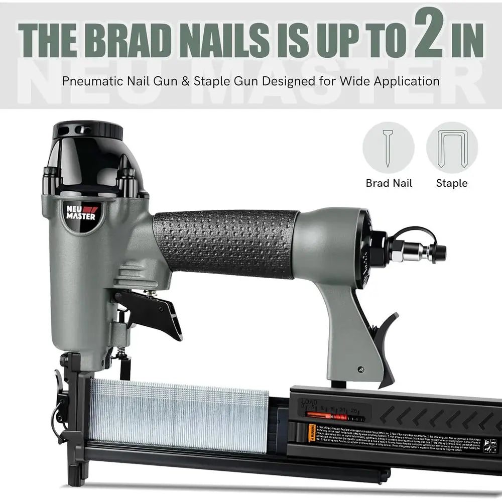 Pneumatic Brad Nailer, 2 in 1 Nail Gun Staple Gun, 18 Gauge, 2 Inch Brad Nails, 1-5/8 inch Staples, Carrying Case, Safety Glasse