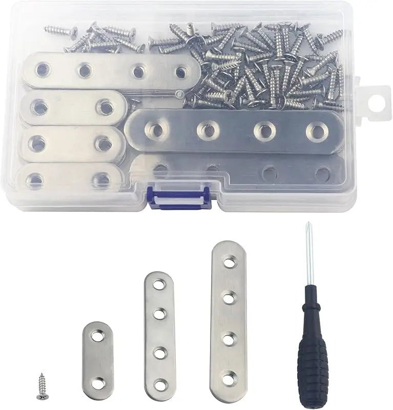 5 Pcs Stainless Steel Flat Metal Fixing Corner Brace Bracket, (Silver)16size for Furniture, Wood, Shelves, Cabinet