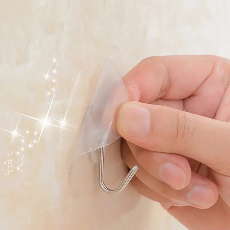 50PCS/100pcs  No Drill Wall Hooks – Heavy Duty 15lb Transparent Adhesive Hooks, Waterproof for Dorm Bathroom & Kitchen