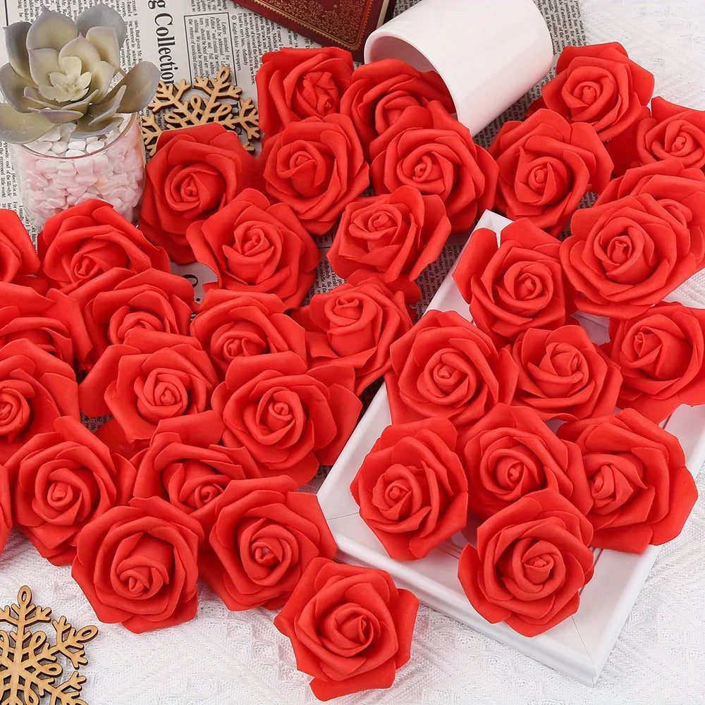 100PCS Artificial Rose Flower Heads, Real Looking Foam Roses for DIY Wedding Baby Shower Centerpieces Party Home Decorations