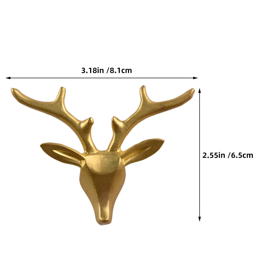 Cute Brass Deer Head Handle for Cabinets Drawers Wardrobes Shoe Cabinets Elegant Decorative Knob Pull Modern Rustic Home
