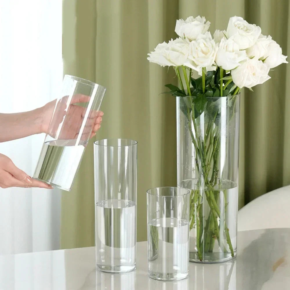 2PCS acrylic cylindrical transparent vase, home decoration, suitable for desks, offices, wedding center decoration
