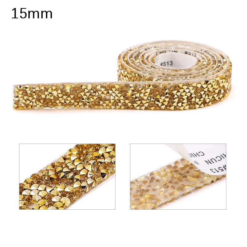 10mm-30mm Rhinestone Ribbons Self-Adhesive Trim Gift Handmade Rhinestone Stickers Applicator Ribbon With Rhinestones Appliques