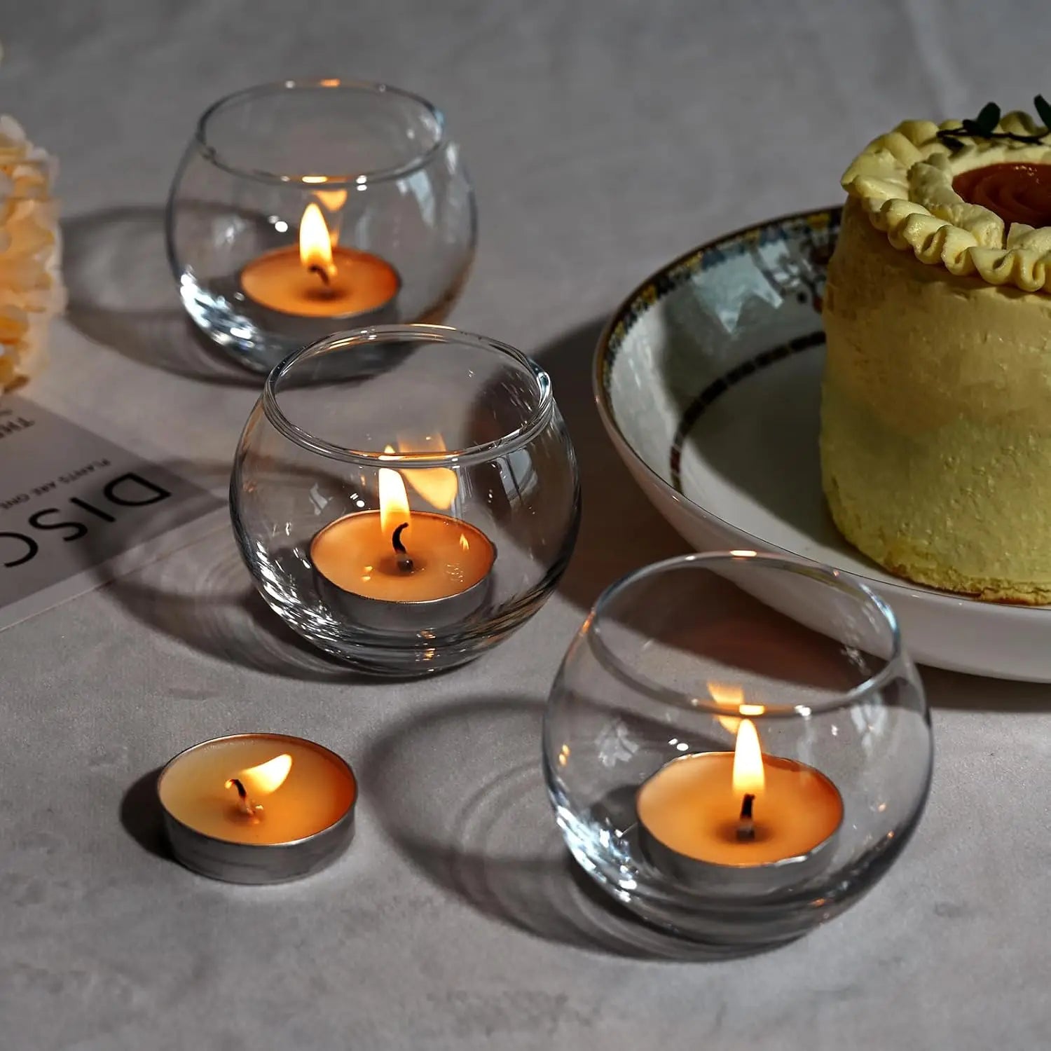 Set of 6 Transparent Glass Candle Holders for Engagement, Wedding, Party & Gifts