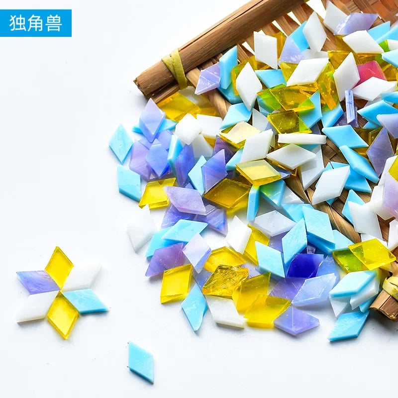 200g Diamond Shape Mosaic Mica Stained Glass Mosaic Tiles Mosaic Making Tiles for Puzzle Art DIY Craft Lamp Table Accessories