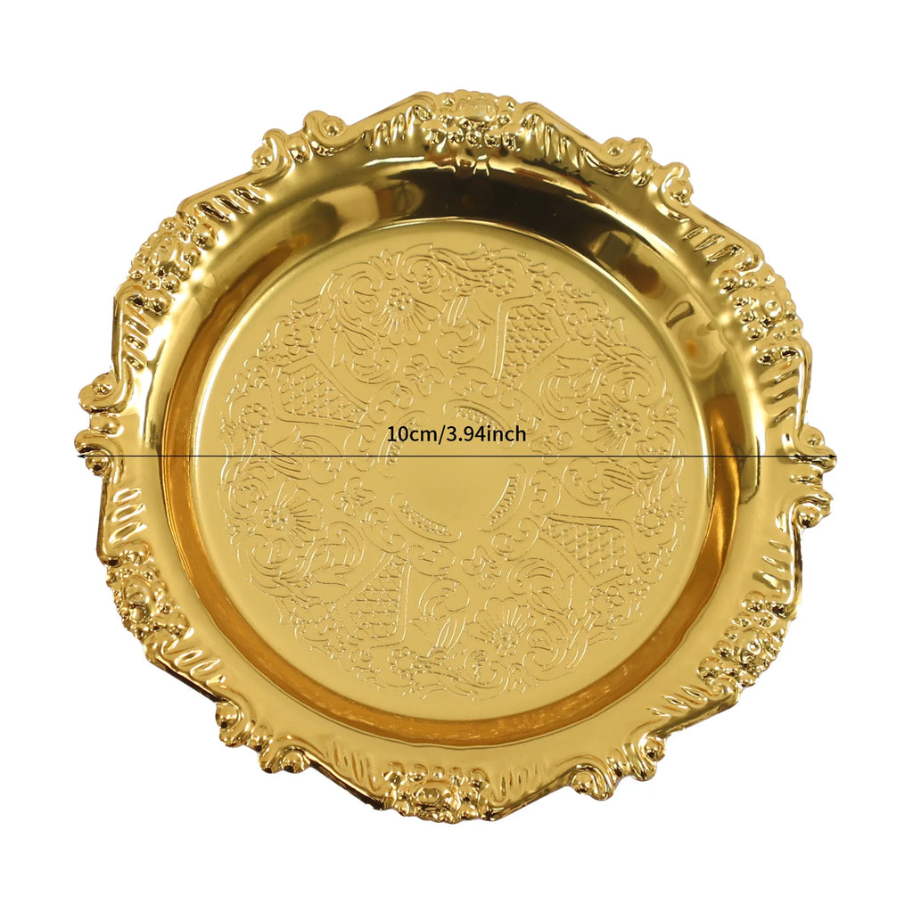 6PCS Snack Plates, 10cm Gold Serving Tray, Round Restaurant Serving Trays for Holding Fruit, Snacks, Desserts, Sweets, Jewellery
