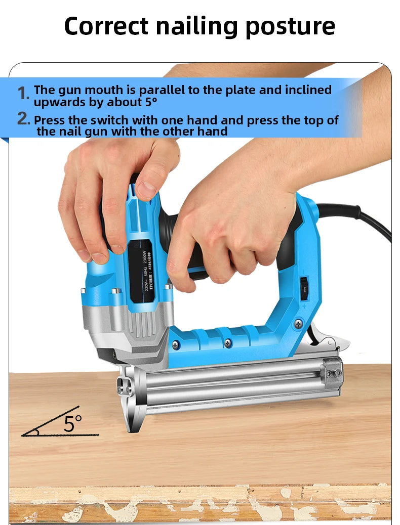 2300W Electric Nailer F30/F25/F20/F15 Electric Straight Staple Nail Gun 220V Woodworking Tool Furniture Tacker Stapler