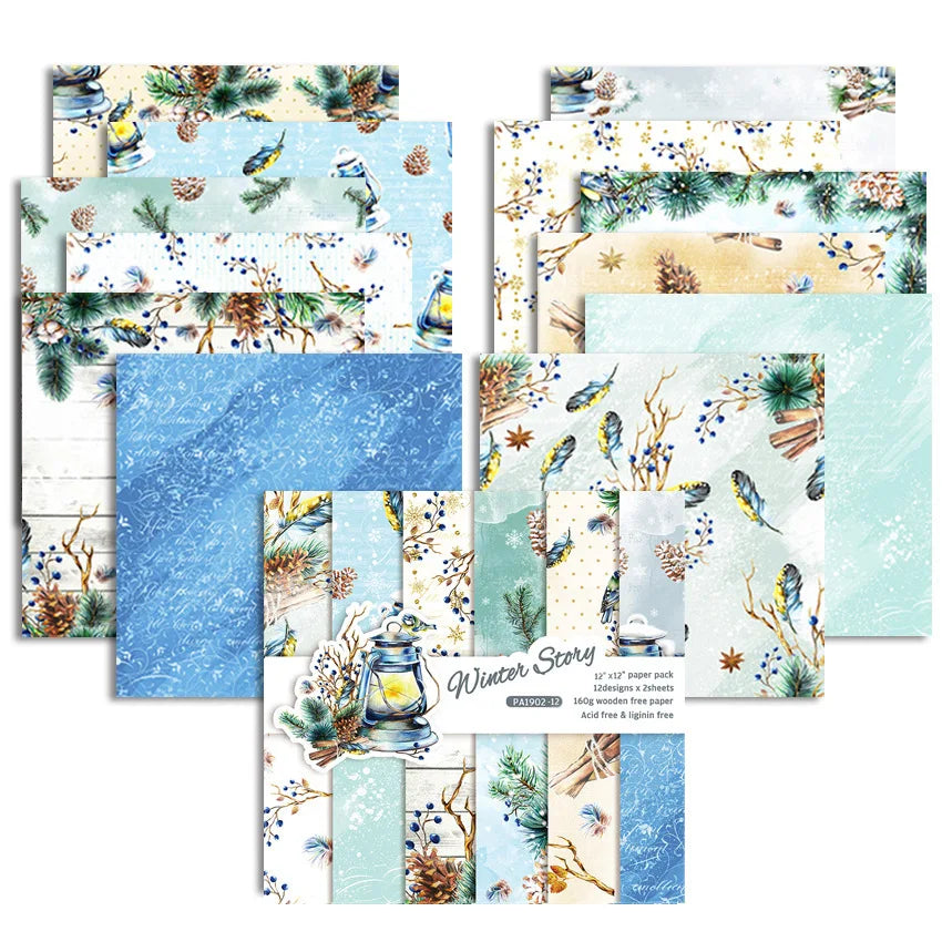 24 Sheets 30x30cm Craft Scrapbooking Paper Pad Watercolored Single-Side Printing Junk Journal Cardstock Supplies for Card