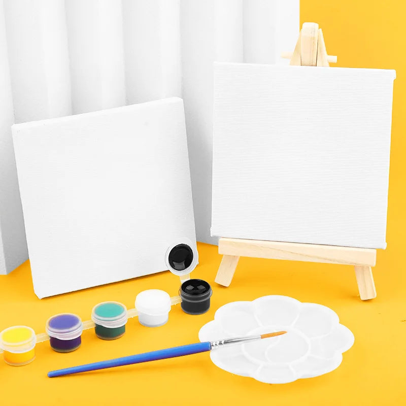 DIY Digital Oil Painting Set 10x10cm Mini Square Art Canvas Easel Acrylic Hand-Painted Art Board