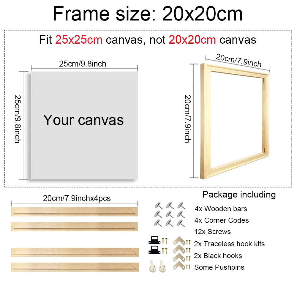 Square DIY Natural Wooden Pictures Frame For Wall Canvas 30X30 40X40 Frame Diamond Painting Large Size Picture Poster Wall Frame