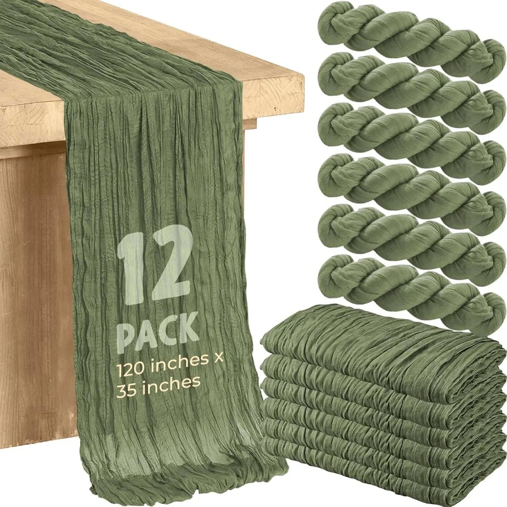 12 Pack Luxury Cheesecloth 120" x 35" Table Runner Wedding Holiday Event Party Bridal Baby Shower Vintage Farmhouse Perfect Tabl