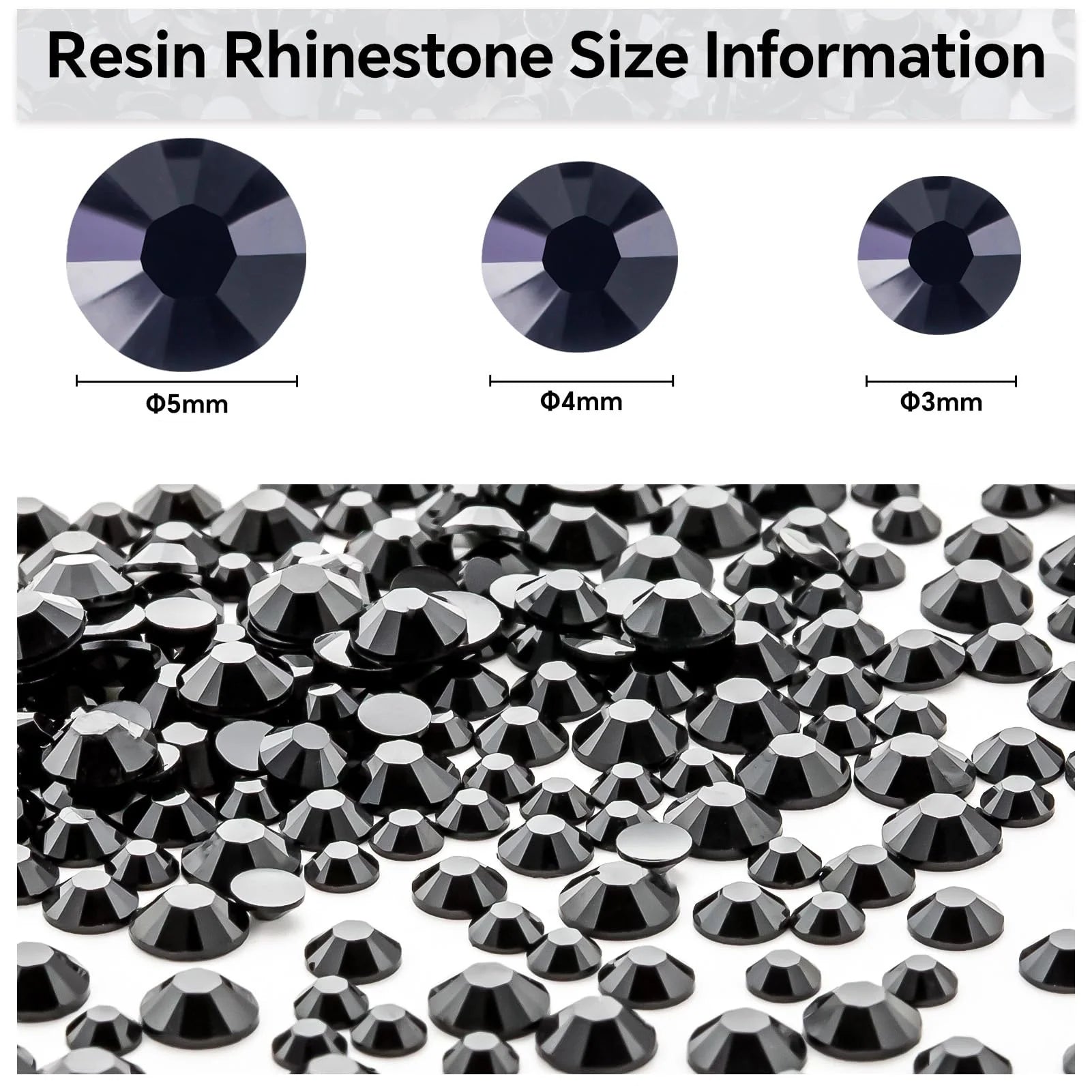 black 2-5mm wholesale package resin rhinestones flatback round glass non hot-fixed shinning crystal for DIY clothing craft