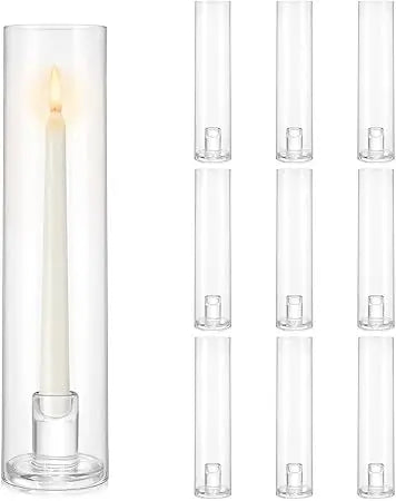 Large Clear Glass Hurricane Candle Holders, 10 Pack Tall Cylinder Sleeves, Bulk Tapered Candlestick Holders for Home Decor