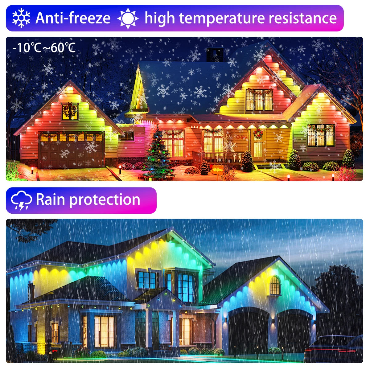 100ft/150ft Smart RGBIC Permanent Outdoor Lights for House, Waterproof Eaves Lighting with 72 Scene Modes for Christmas Party