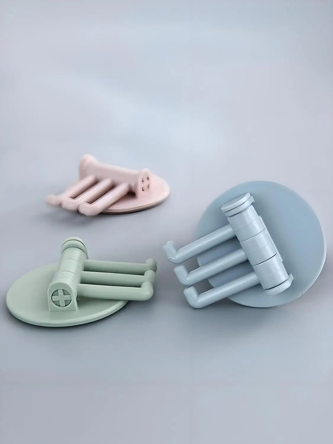 Holeless Adhesive Rotating Hook 3 Hooks -  Multi-Functional Organizer for Bathroom Kitchen Wall, Space-Saving Hanger