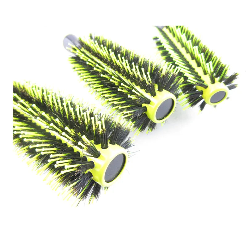 Professional 1PC 6 Sizes Round Wooden Hair Brush Boar Bristle Mix Nylon Salon Women Hair Styling Tools Yellow Brazil Hair Curler
